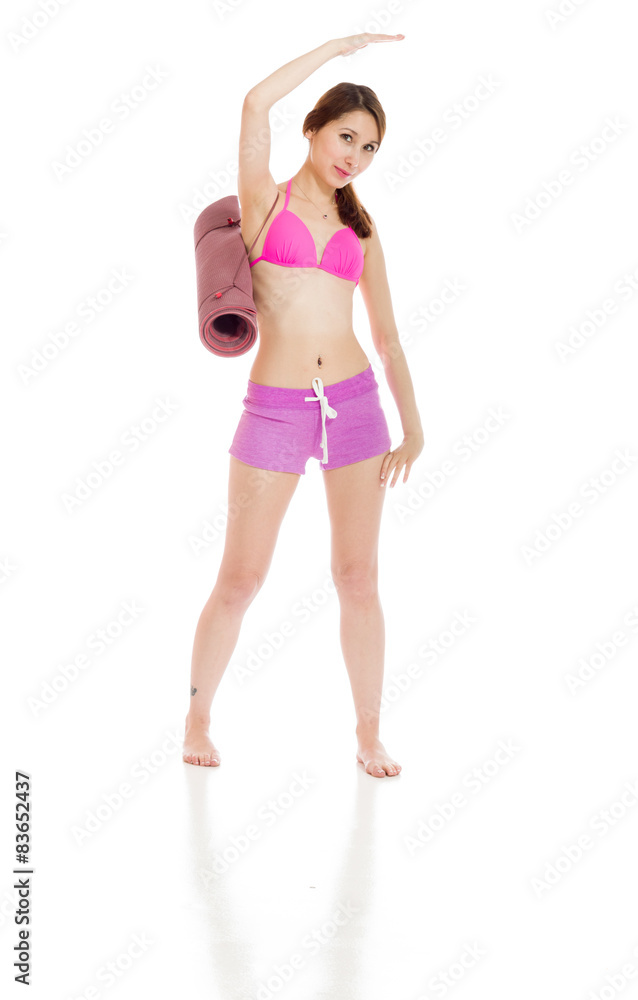 Model stretching isolated on white Model stretching isolated on white