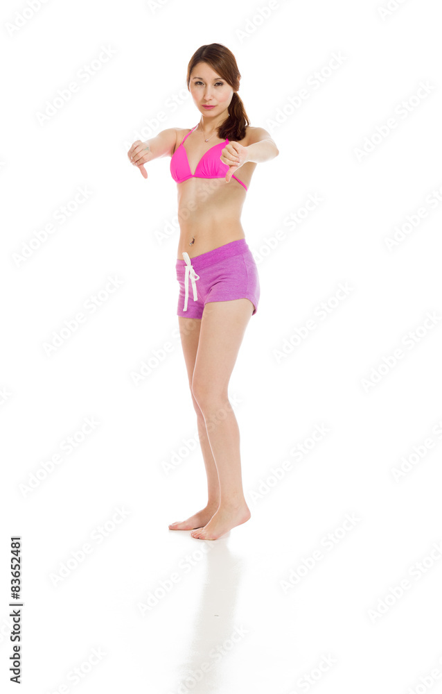 Model negative thumbs down Model negative thumbs down