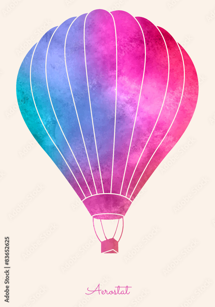 Fototapeta premium Watercolor_vintage_hot_air_balloon_Celebration_festive_backgroun