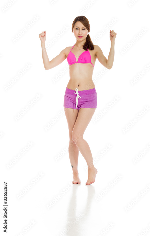 Model happy successful arms in the air Model happy successful arms in the air