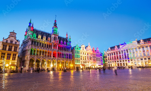 Grand Place in Brussels with colorful lighting