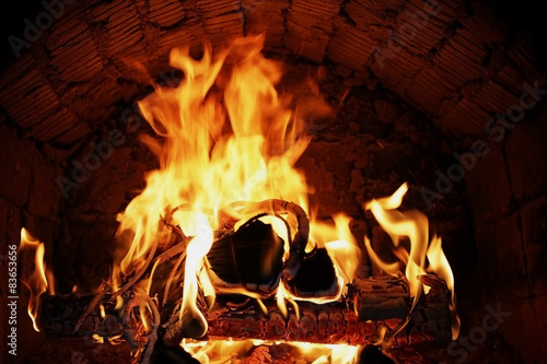 firewood burning in the oven