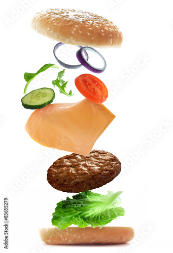 Burger flying ingredients