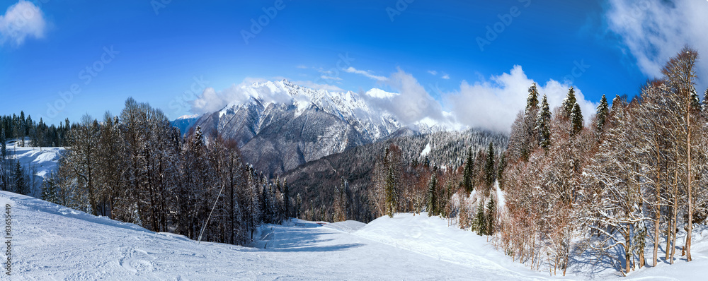 Krasnaya Polyana Sochi mountains snow ski sky descent speed
