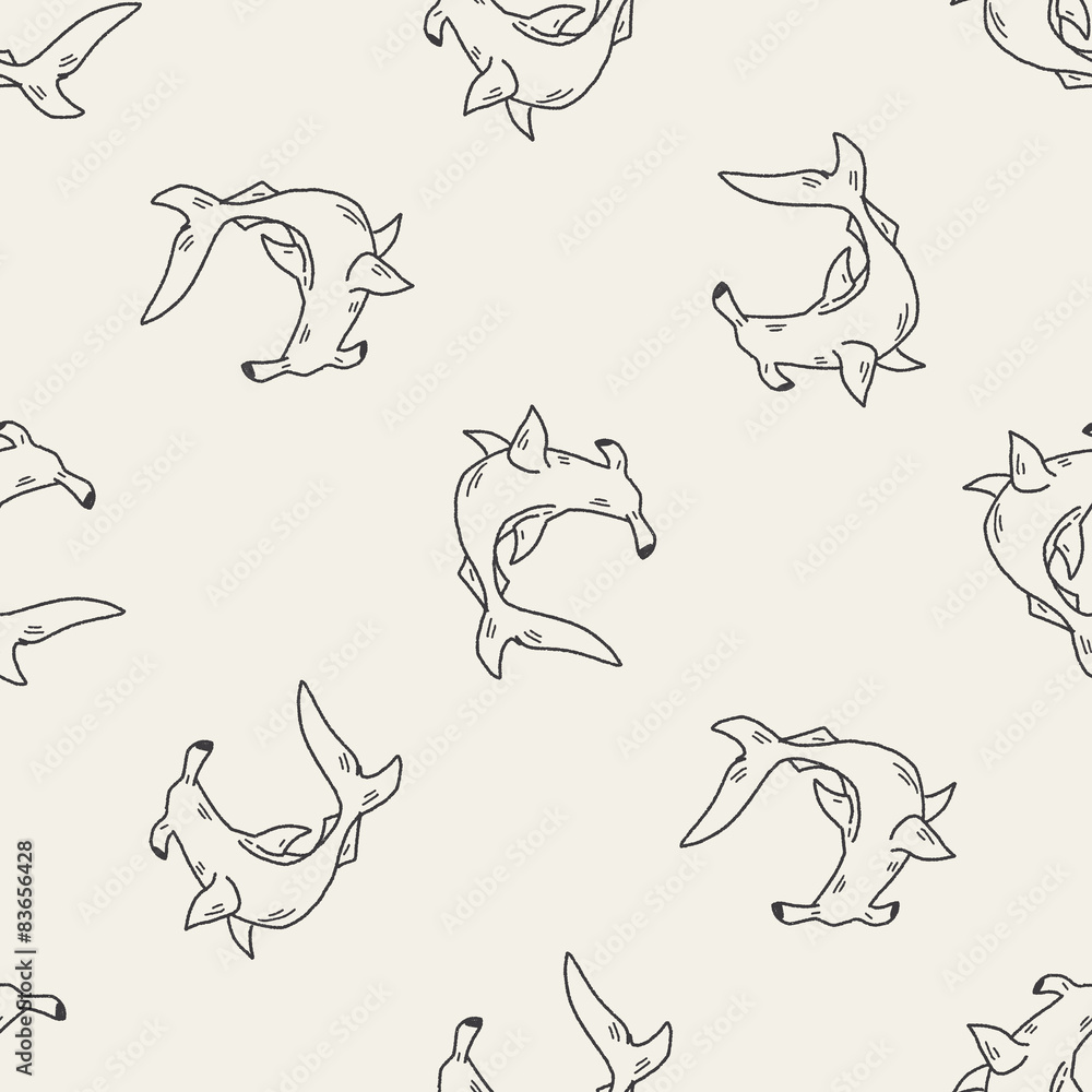 Hammerhead shark doodle seamless pattern background Hammerhead shark doodle seamless pattern background