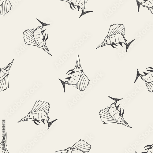 Swordfish doodle seamless pattern background