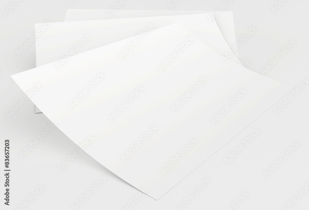 Realistic 3D rendering of blank white sheets paper Realistic 3D rendering of blank white sheets paper