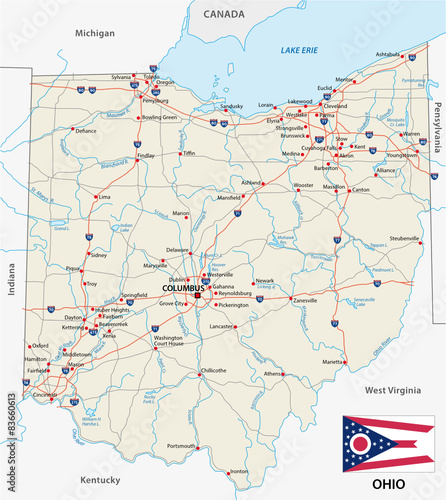 ohio road map with flag