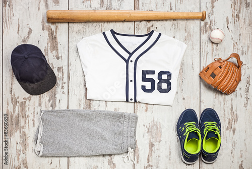 Canvas Print Bunch of sportswear and baseball equipment