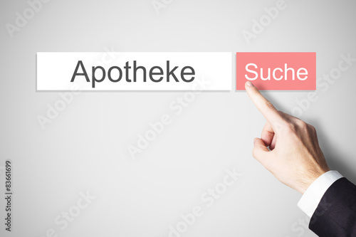 Finger drückt roten Knopf Internet Suchmaschine Apotheke
