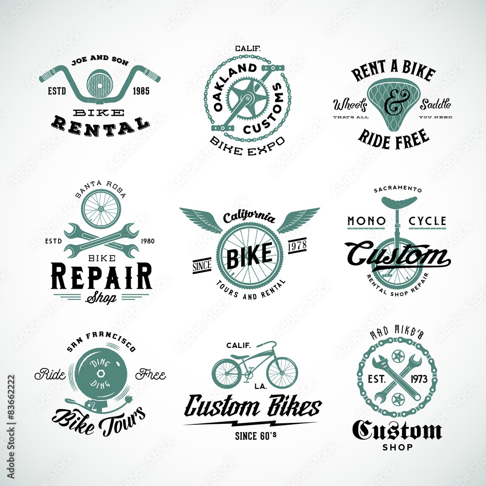 Obraz premium Retro Bicycle Vector Labels or Logo Templates Set 