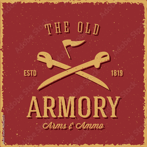 Old Armory Arms and Ammo Abstract Vintage Label, Card, or Logo