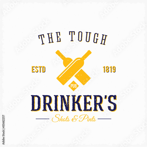 Tablou pe pânză Drinker Pub Bottles Abstract Vector Vintage Label or Logo