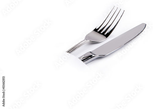 Cutlery knife fork metal isolated