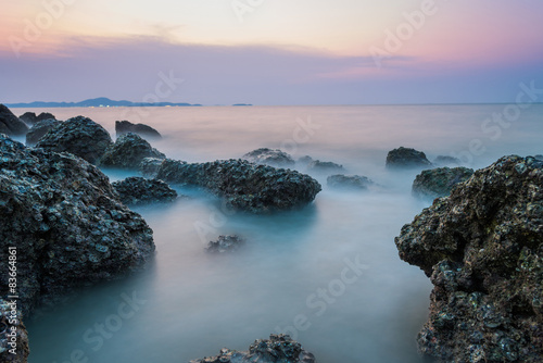 Long exposure of sea and stone seascape