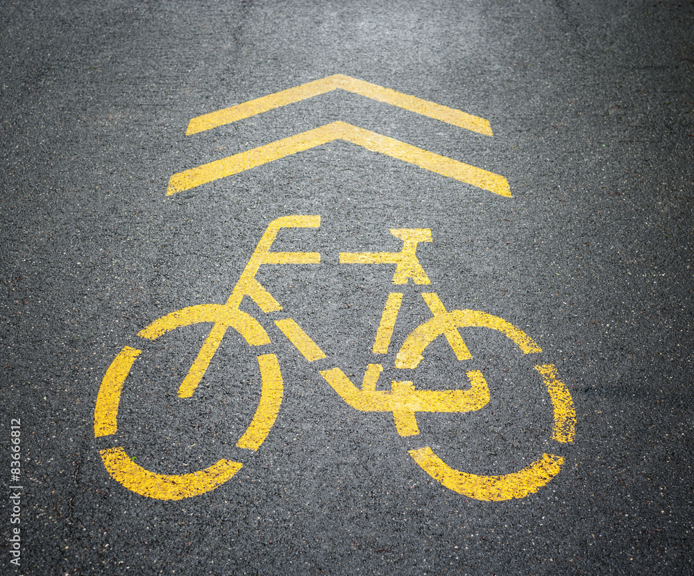 Bycicle sign painted on the road. Bycicle sign painted on the road.