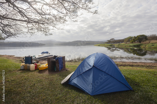 Camping Dam Tent Boats Landscape