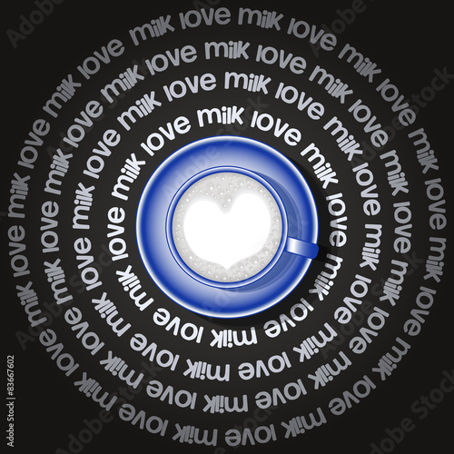 blue cup of  heart in milk