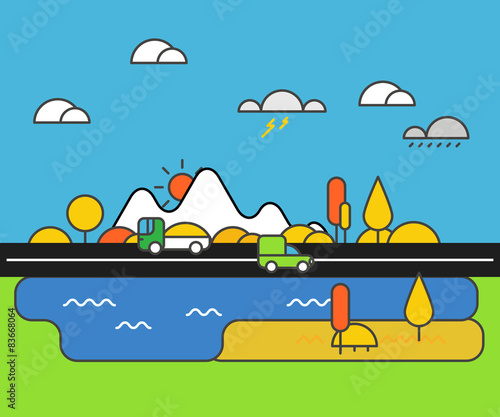 Different vehicle on a road. City life minimalism illustration c