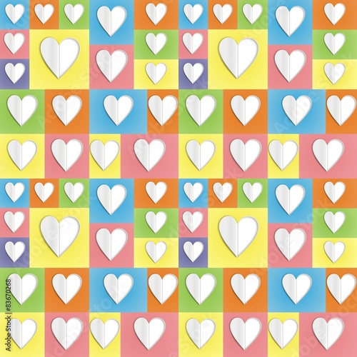paper hearts on colour background