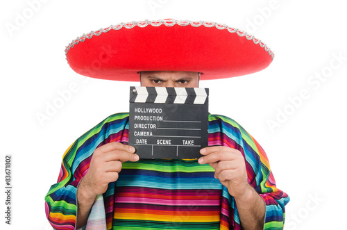 фотографія Funny mexican with clapper-board isolated on white