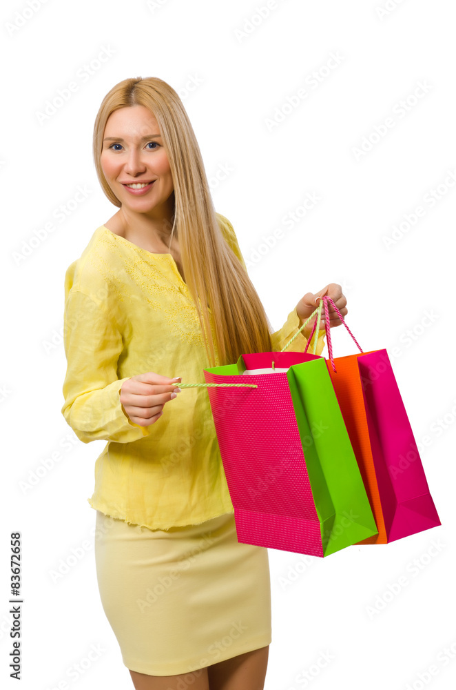 Pretty young woman in summer yellow clothing isolated on white Pretty young woman in summer yellow clothing isolated on white