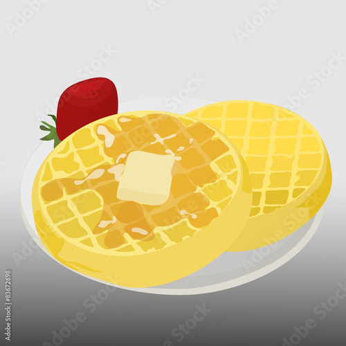 waffles ripe strawberry on the plate