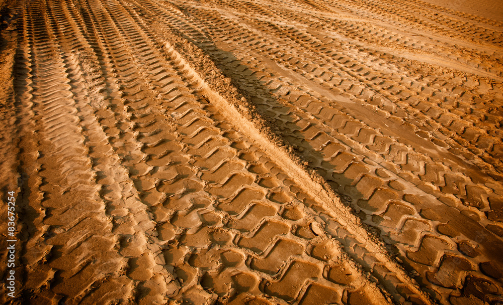 Fototapeta premium Tire tracks on the sand
