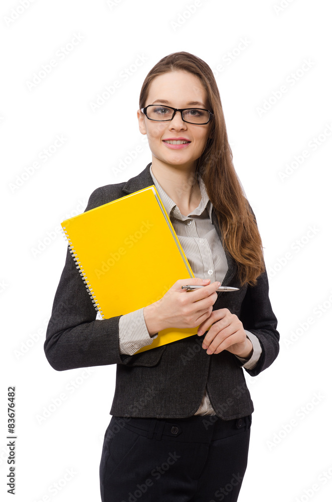 Working lady with paper isolated on white Working lady with paper isolated on white