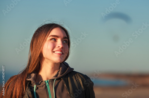 beautiful girl and paraplane