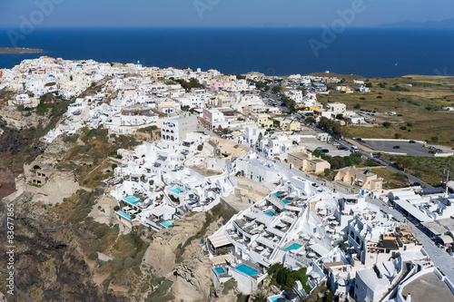 Aerial view of Oia in Santorini island, Greece