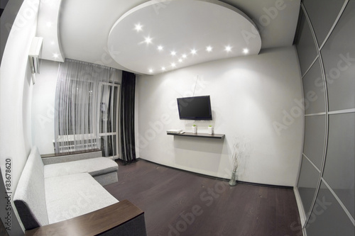 Interior modern  light gray room with TV