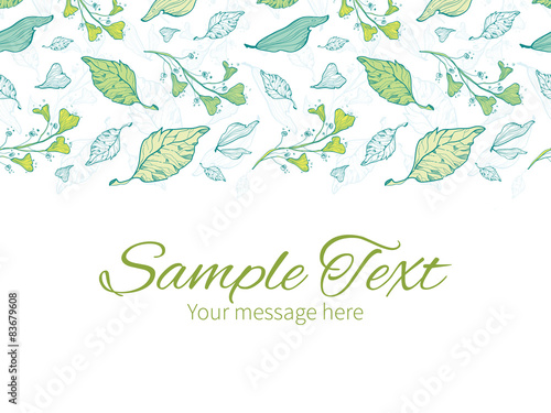 Vector lineart spring leaves horizontal border greeting card