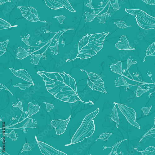 Vector flying green leaves seamless pattern