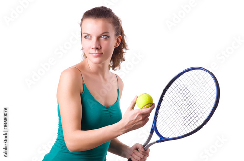 Woman tennis player isolated on white