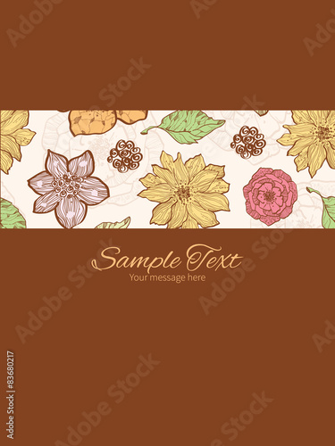 Vector warm fall lineart flowers stripe frame vertical card