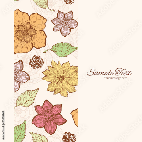 Vector Warm Fall Lineart Flowers Vertical Frame Seamless Pattern