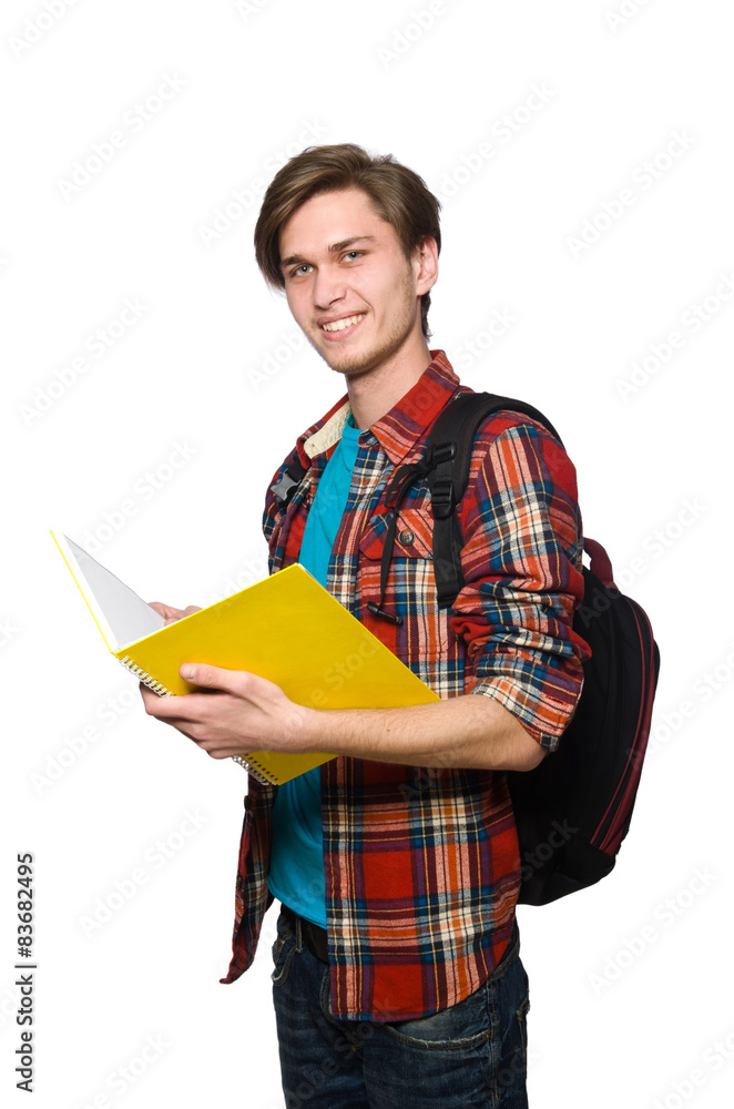 Funny student with books isolated on white Funny student with books isolated on white