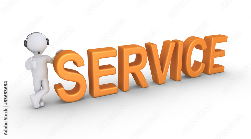 Person with headset beside a SERVICE word Person with headset beside a SERVICE word