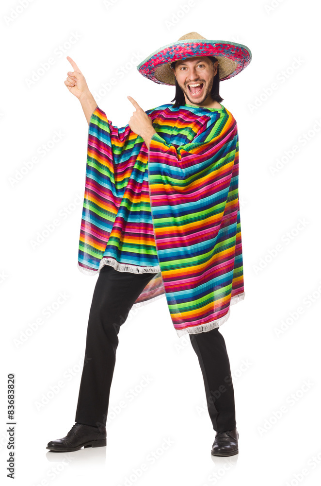 Handsome man in vivid poncho isolated on white Handsome man in vivid poncho isolated on white
