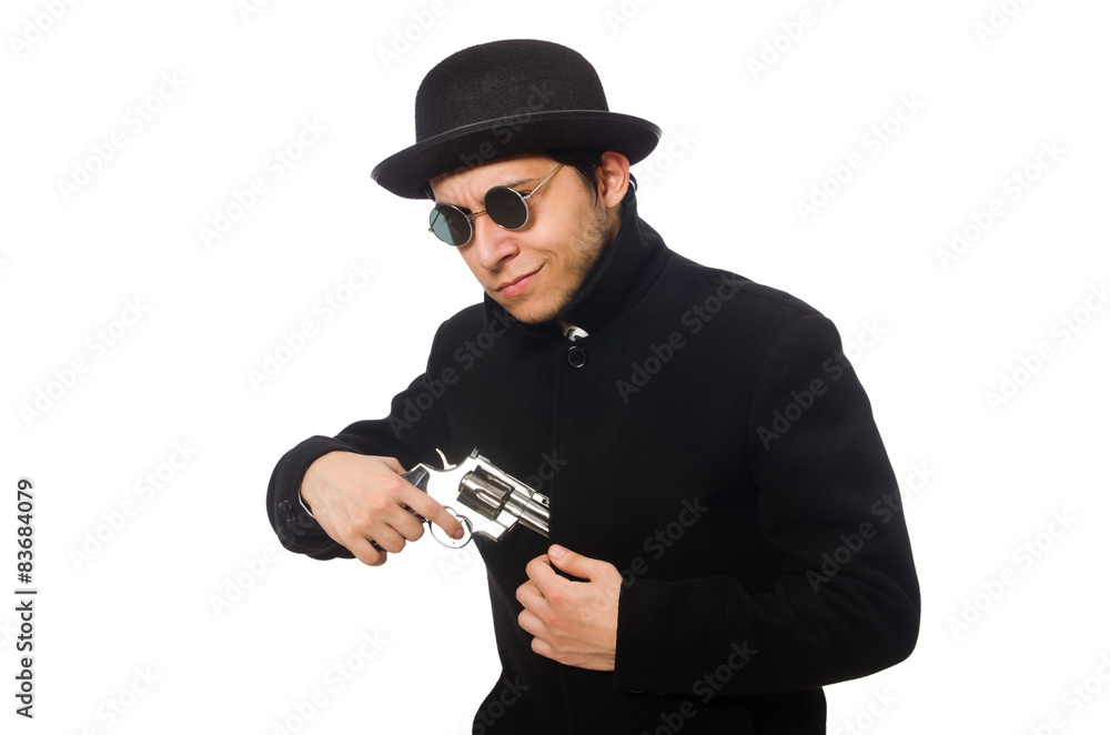 Young man with gun isolated on white Young man with gun isolated on white