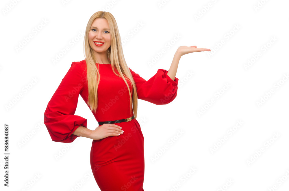 Beautiful woman in red long dress isolated on white Beautiful woman in red long dress isolated on white