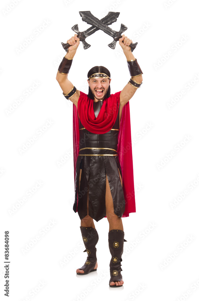 Gladiator posing with sword isolated on white Gladiator posing with sword isolated on white