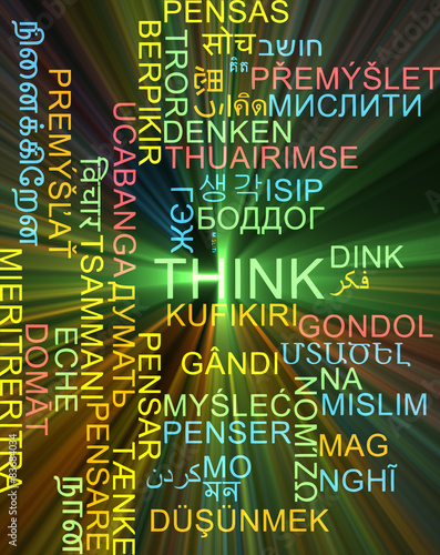 Think multilanguage wordcloud background concept glowing