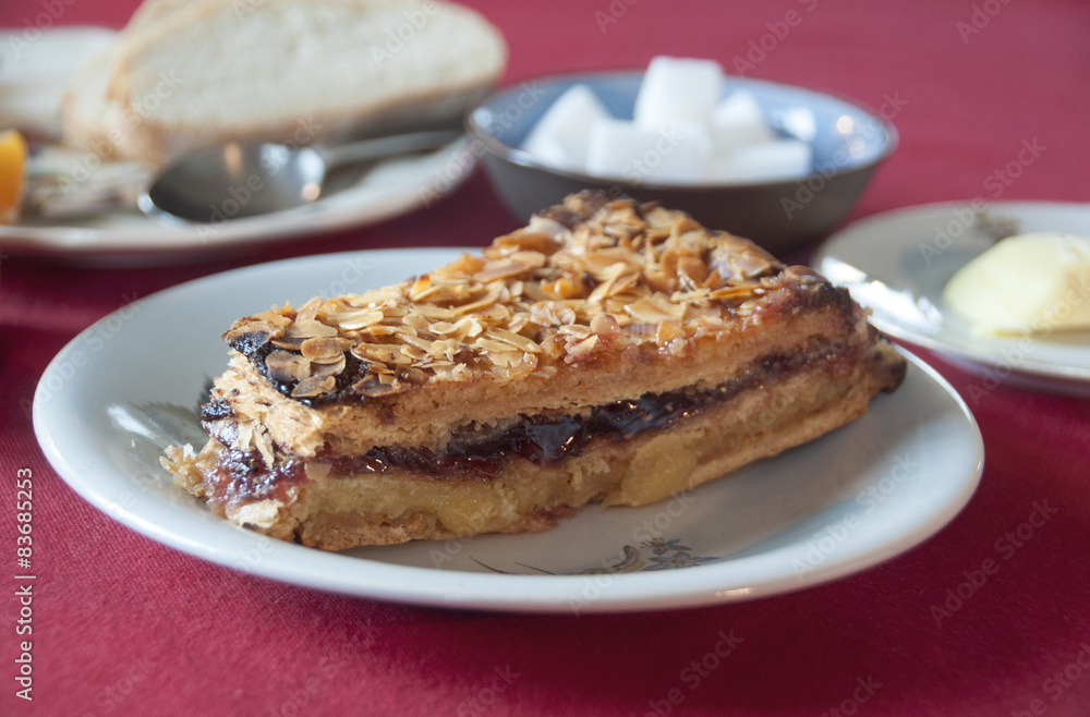 Piece of handmade cake with almonds Piece of handmade cake with almonds
