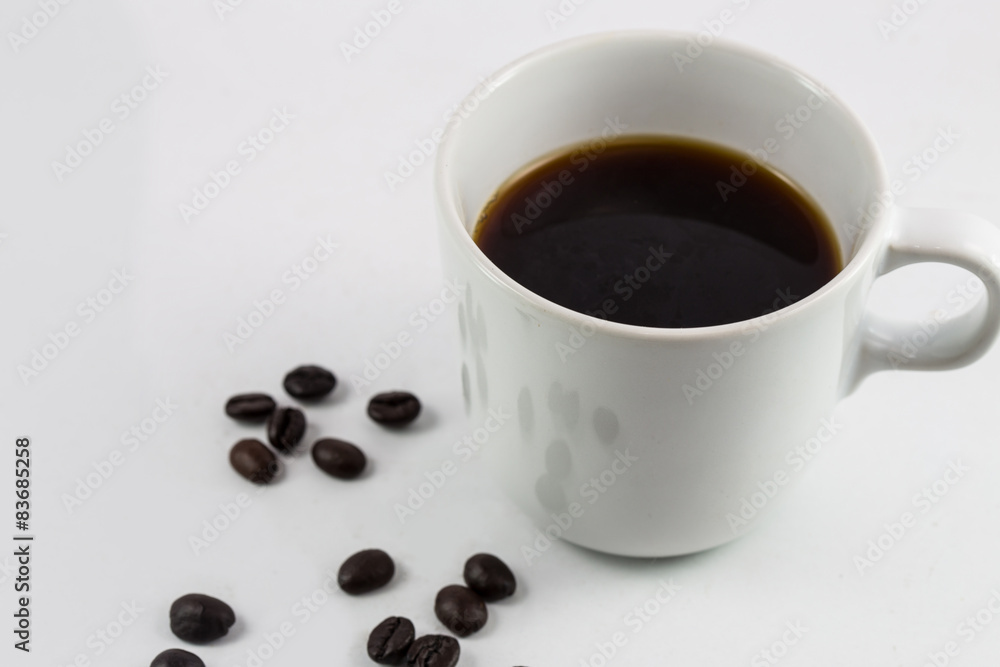 Closeup black coffee isolated on white background