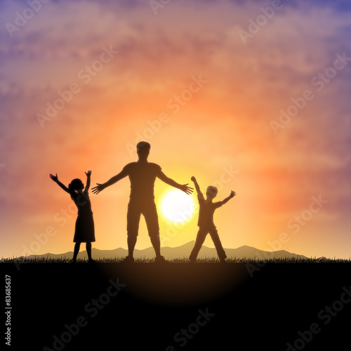 Father and children silhouette