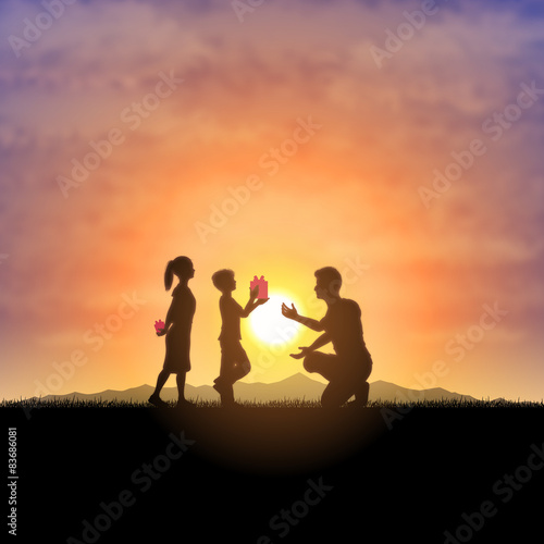 Father and children silhouette