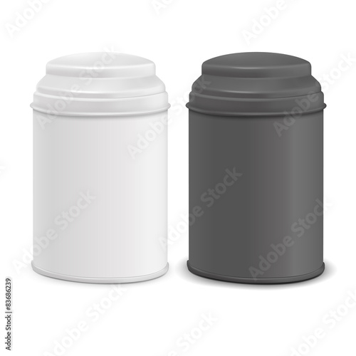 round tin packaging set in white and black