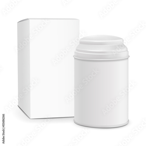 white round tin packaging with paper box
